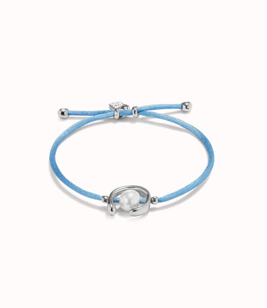 Blue cord bracelet with a pearl
